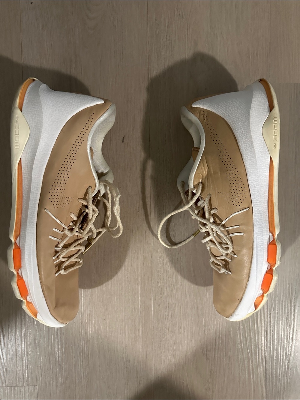 Nike KD -Casual Beige Leather Sneakers with White & Orange Accents